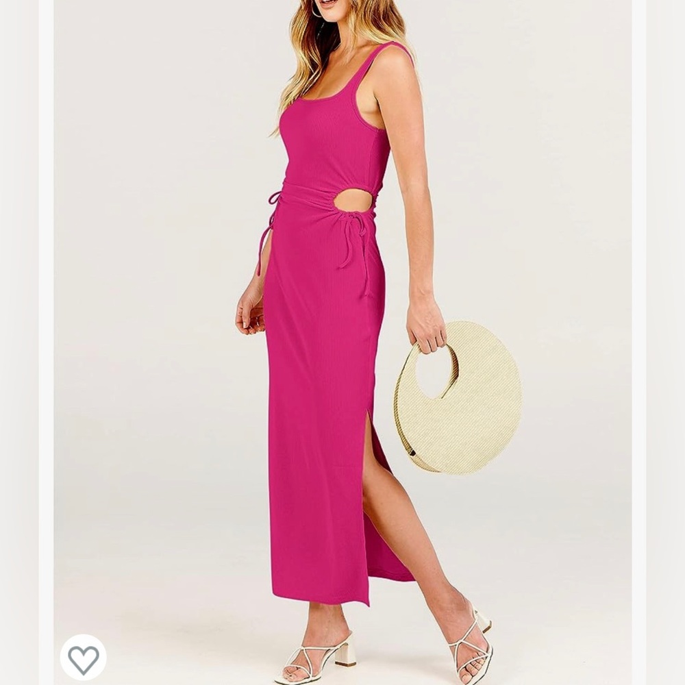 Small - Women’s Sleeveless Scoop Neck Fitted Tank Slit Dress